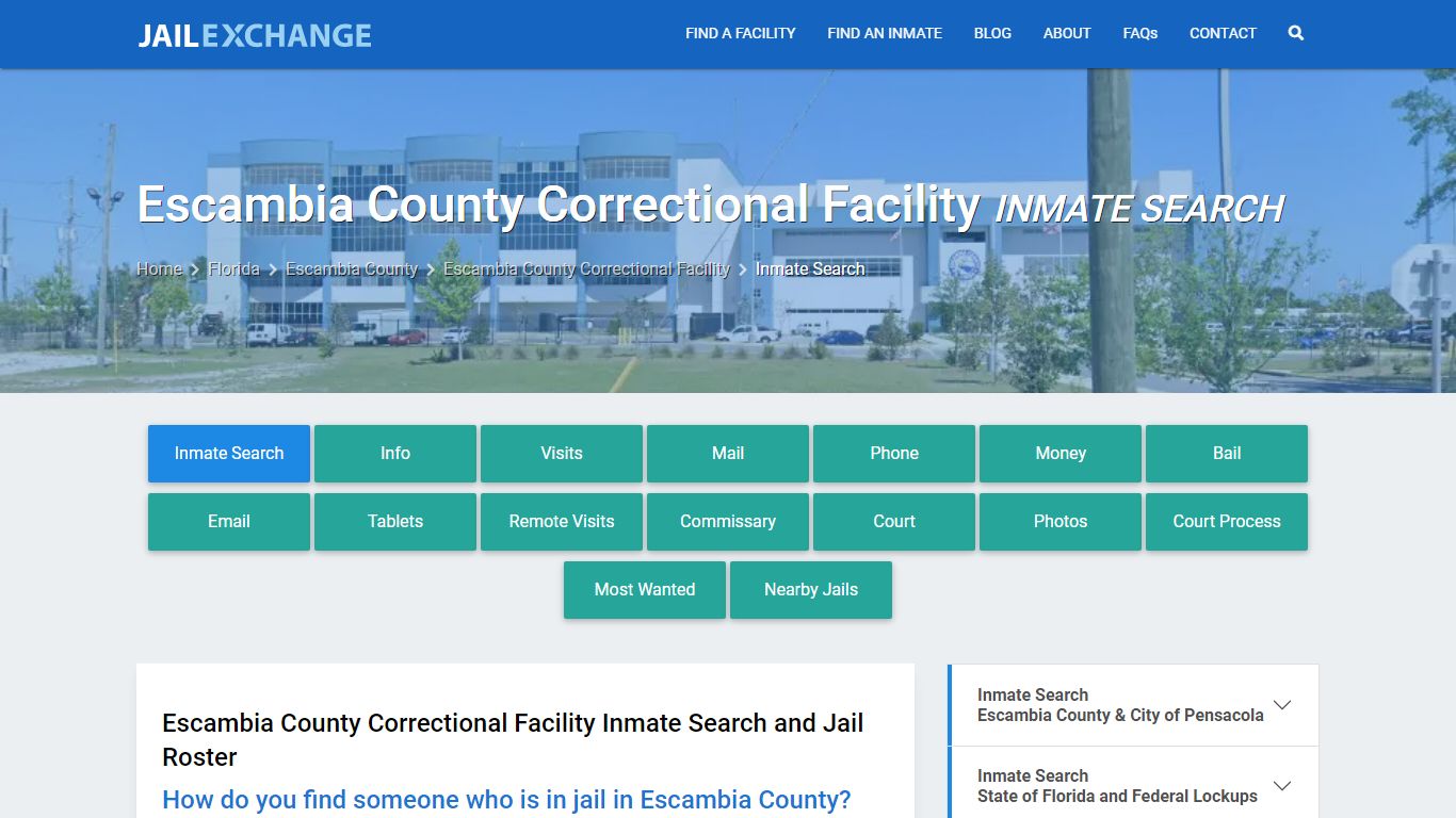 Escambia County Correctional Facility Inmate Search