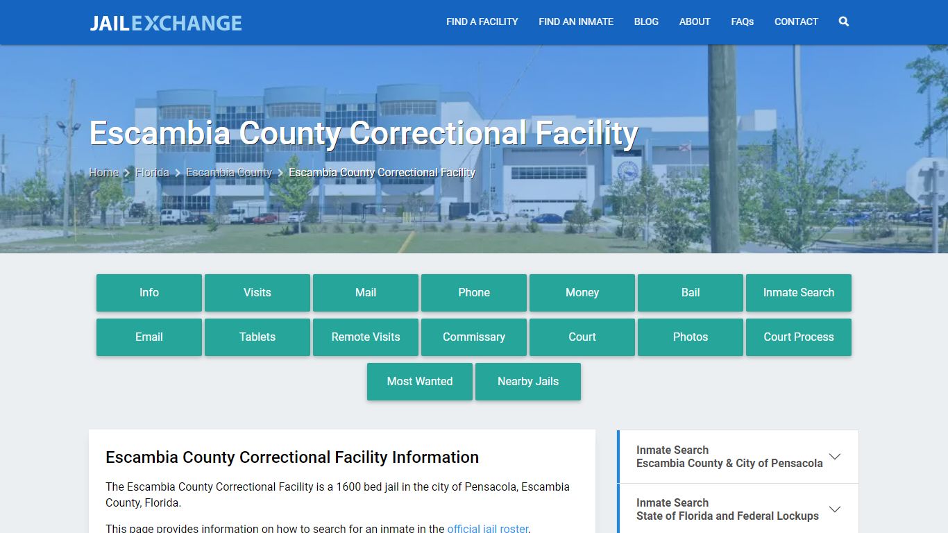 Escambia County Correctional Facility, FL Inmate Search, Information